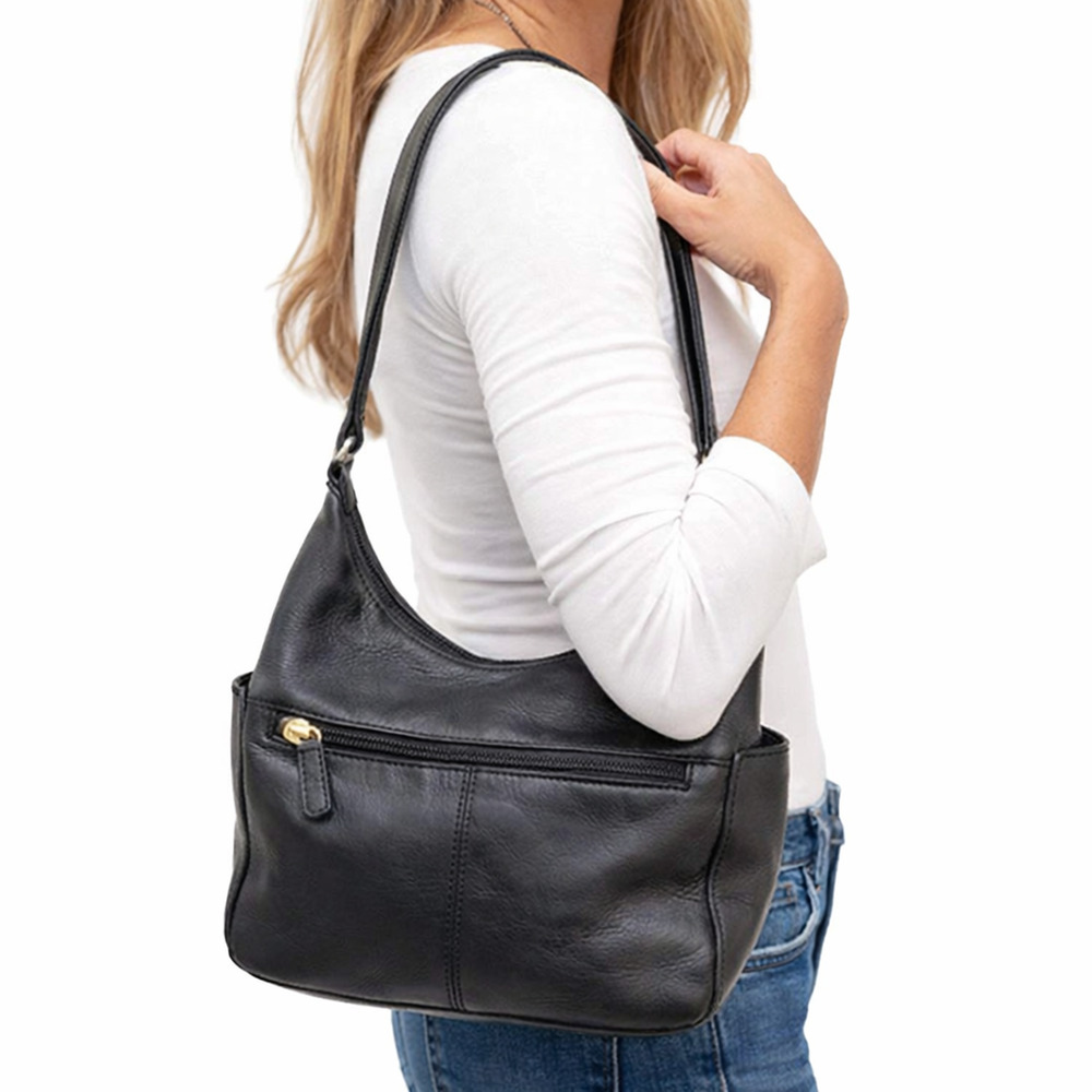 St. John’s Bay Black Leather Hobo Shoulder Bag Satchel Work Office Purse FLAWED